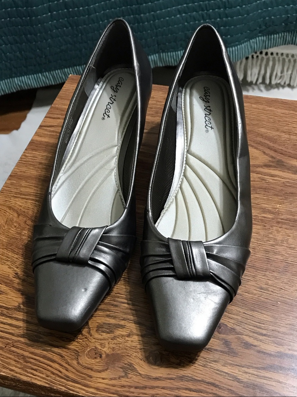 easy street Metallic Pewter Square-Toe Knot Flats